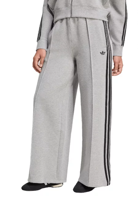 Широк спортен панталон със странични ивици - Сив меланж