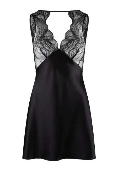 Шпиц неглиже с дантела - Черен