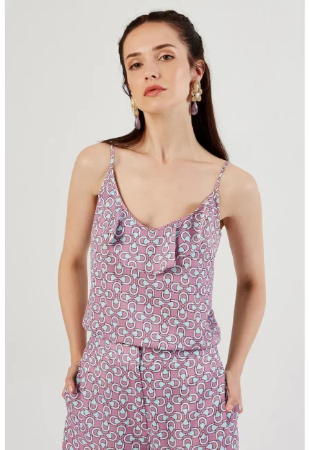 Шпиц топ с набиране - Лилав/Светлосин