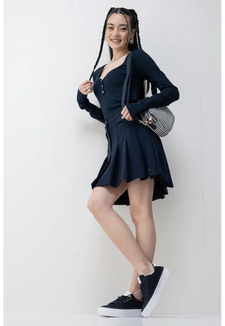 Слим блуза с шпиц - Тъмносин