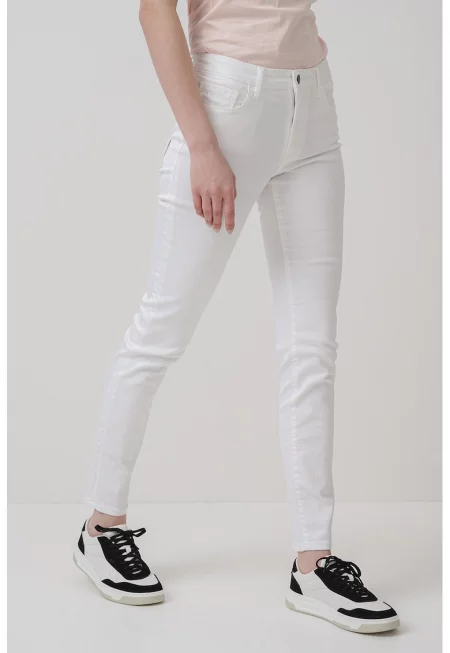 Слим дънки със средна талия - Бял