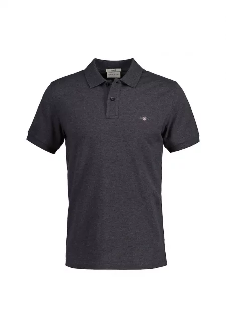 Слим тениска Shield с яка - Антрацитно сиво