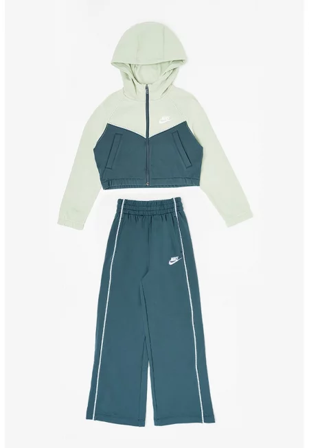 Спортен екип с качулка и лого - Тъмнозелен/Шам фъстък зелено