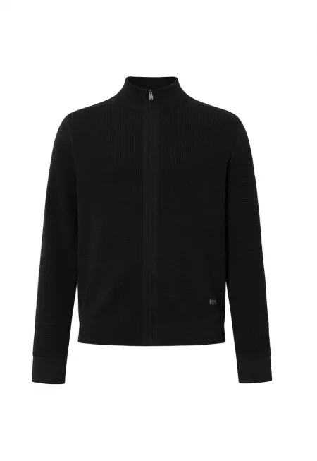 Суитшърт с цип и релеф - Черен