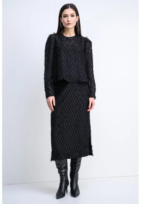 Свободна блуза Cusani с ресни - Черен