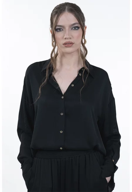 Свободна риза с паднали ръкави - Черен