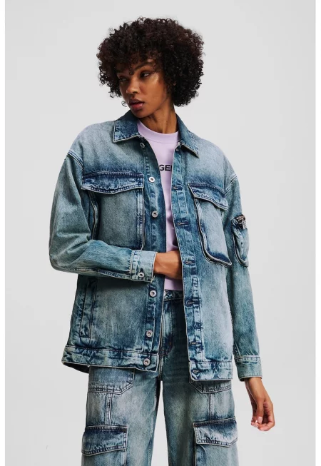 Свободно яке от деним с джобове - Тъмносин -