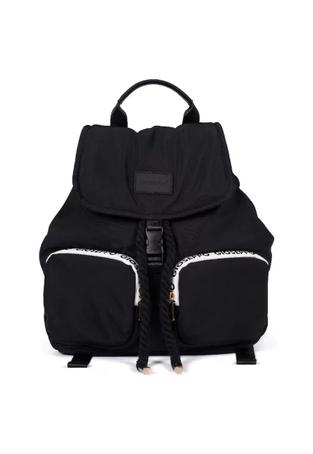 Текстилна раница с предни джобове с цип - Черен