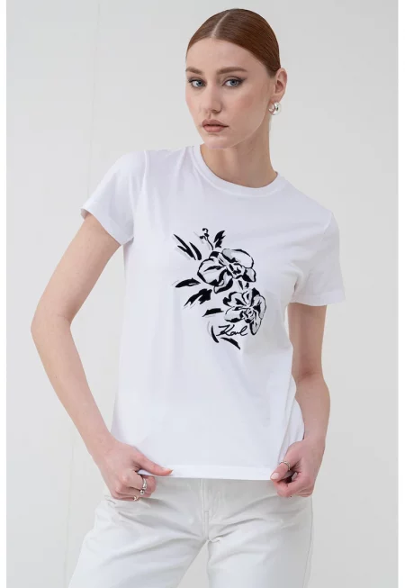 Тениска с фигурален принт - Бял/Черен/Сив