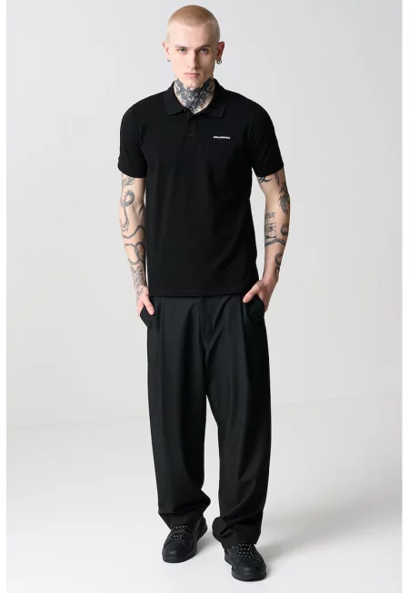 Тениска с яка и лого - Черен