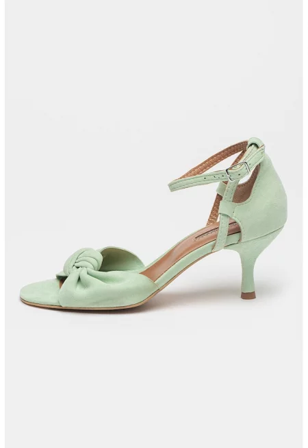 Велурени сандали с възел отпред - Бледозелен