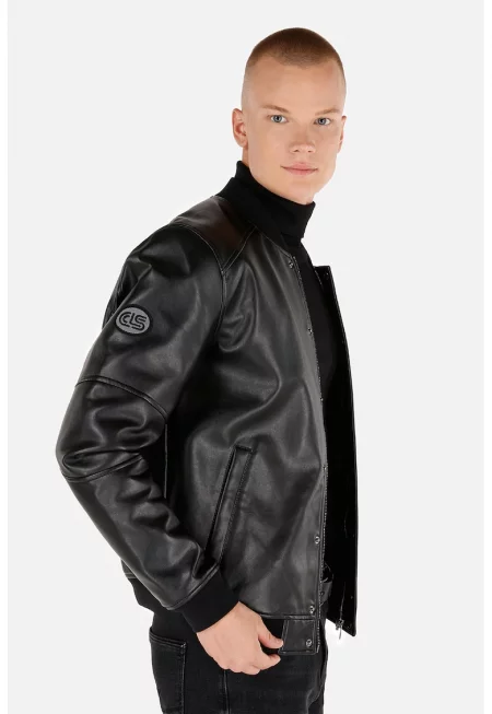 Яке от еко кожа - Черен