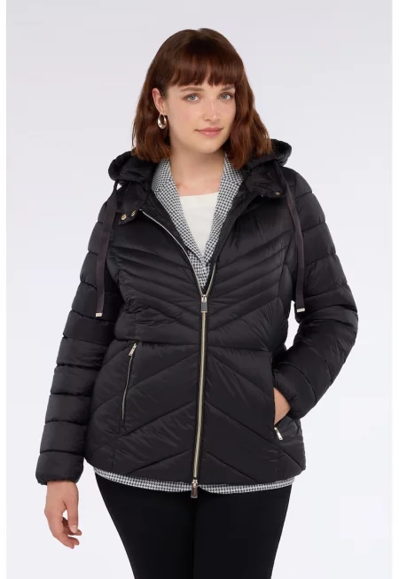 Зимно капитонирано яке с качулка - Черен