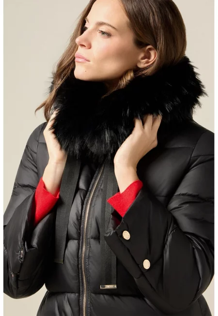 Зимно пке с качулка и еко пух - Черен