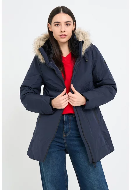 Зимно яке с качулка и еко пух - Тъмносин