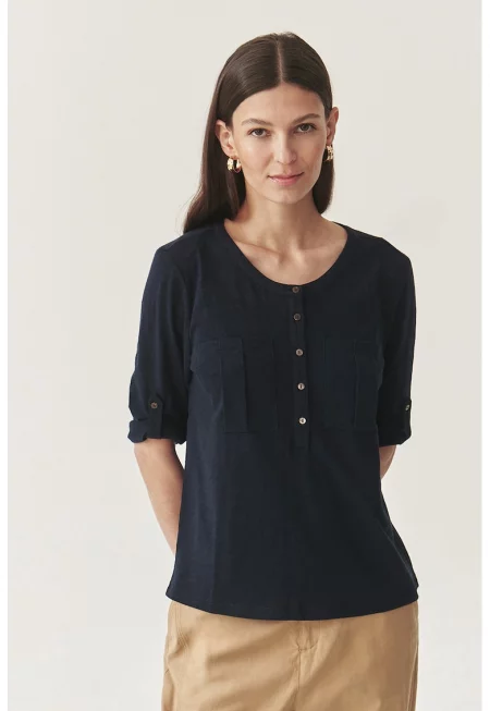 Блуза с овално деколте - Ултрамарин синьо