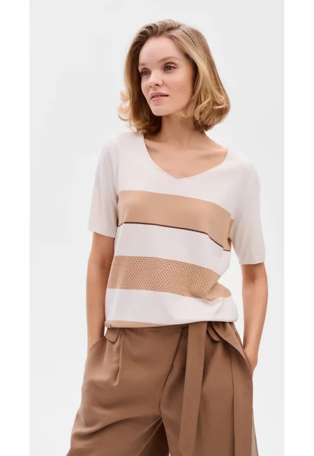 Блуза с V-образно деколте и райета