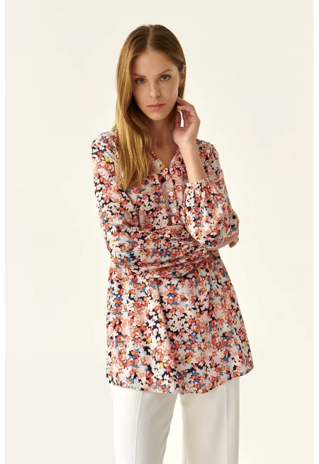 Блуза Somko с шарки и шпиц - Бял/Розово