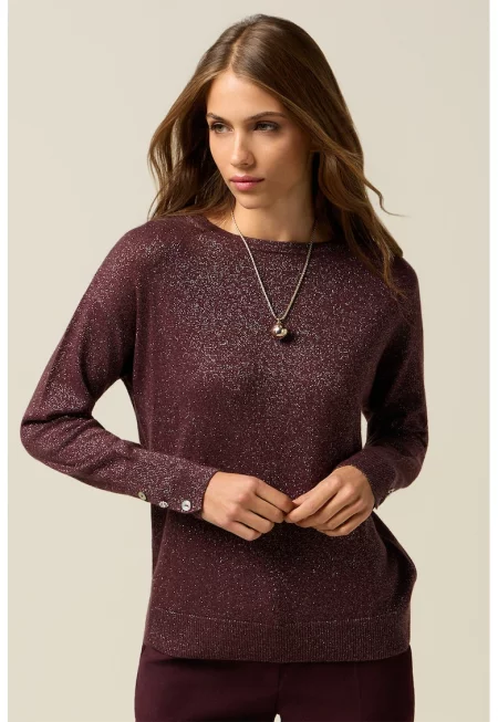 Бляскав пуловер с вълна - Тъмновиолетов/Сребрист