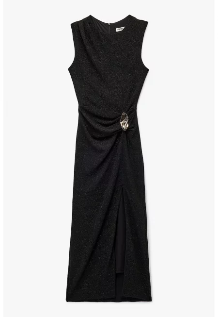 Бляскава рокля с драпиран дизайн - Черен