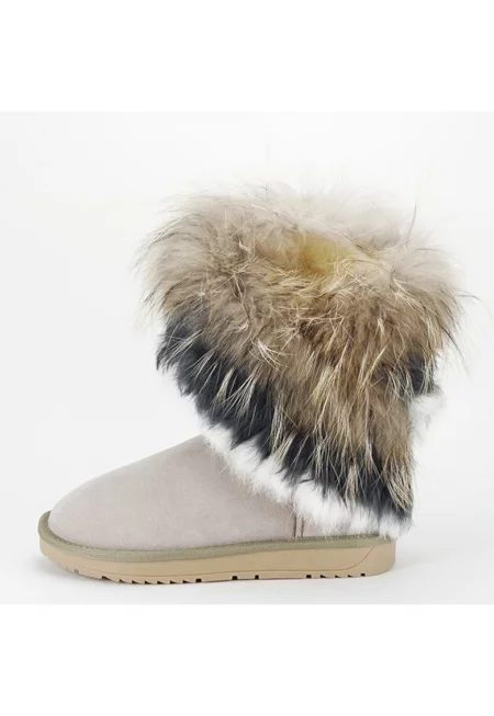 Ботуши от естествена кожа с естествен косъм 8013 111 15678 - Бежови