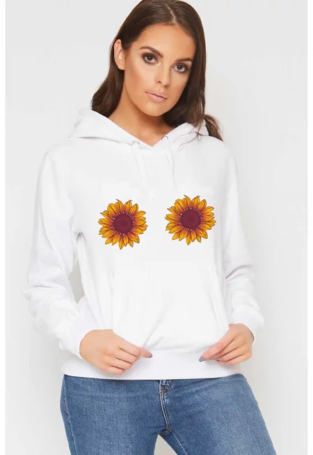 Бял дамски суичър - Слънчоглед