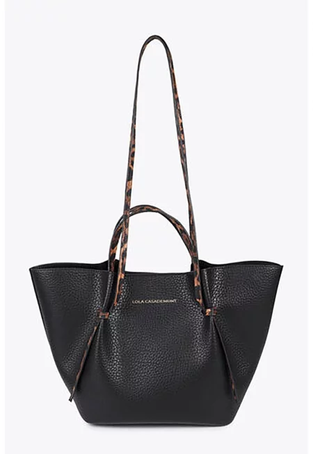 Чанта за рамо от еко кожа с релеф - Черен/Бледооранжев