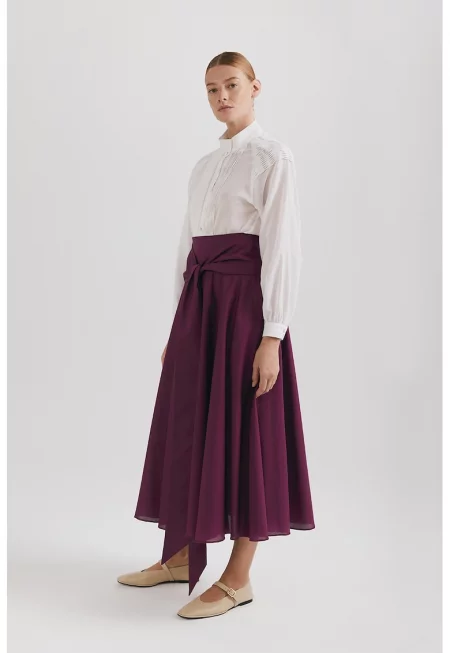 Дълга пола от органичен памук с плисе - Тъмновиолетов