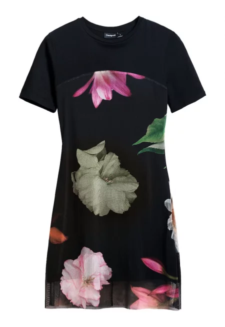 Дамска рокля  25SWVK14 - Полиестер/Памук - Черен