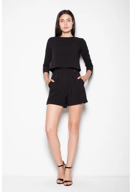 Дамски гащеризон -  къс - черен - полиестер -