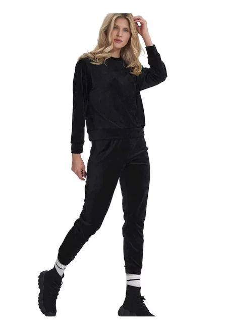 Дамски панталон -  Анцуг - Полиестер - Черен