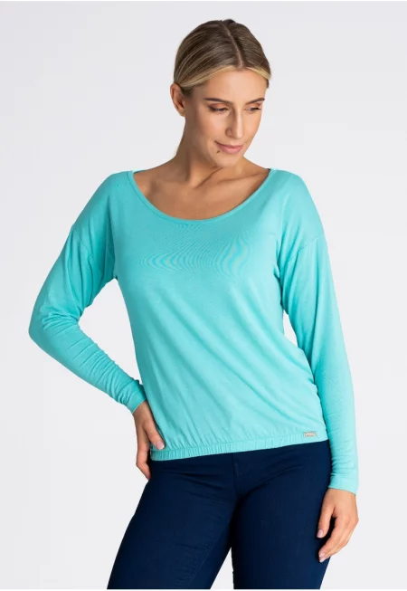 Дамски пуловер  M981 - син - смес от вискоза и еластан - елегантна кройка - дълъг ръкав