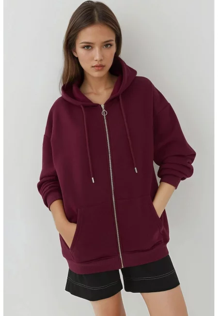 Дамски суичър -  колекция Busem - текстуриран - бордо - полиестер и памук