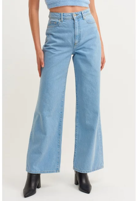 Дънки с широк крачол и висока талия - Светлосин