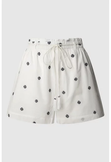 Десенирани шорти с връзка - Черен/Мръснобял