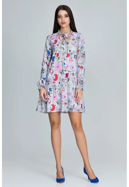Дневна рокля  M599 73 - флорален десен - полиестер - многоцветна