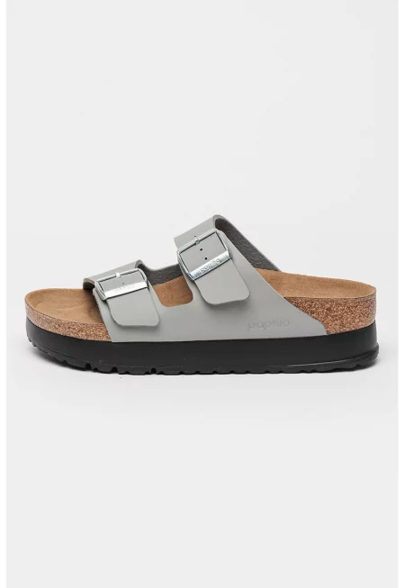 Домашни пантофи от еко кожа с токи - Светло сив/Сребрист