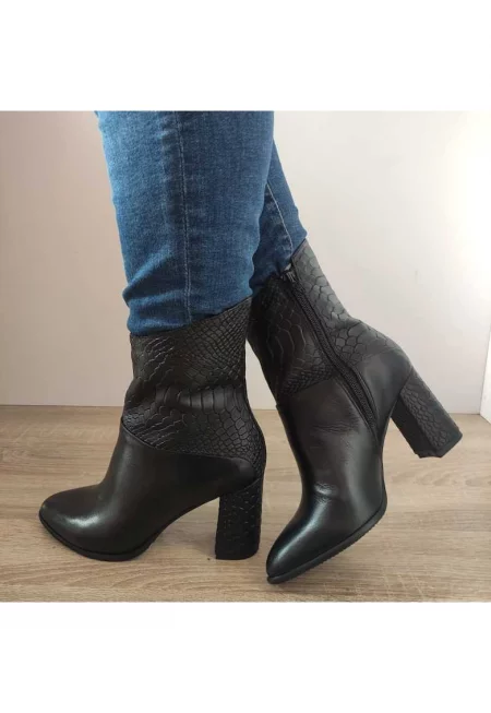Елегантни дамски боти  3567-1 Black + Croco - Черни - Черен