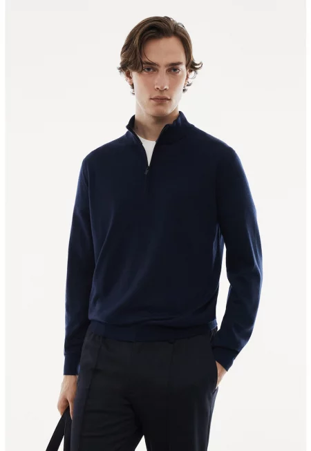 Фино плетен пуловер от вълна с къс цип