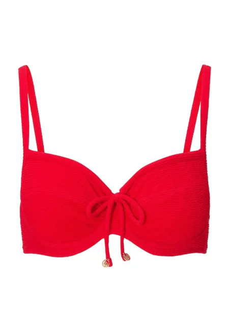 Горнище на бански с релеф и декоративна панделка отпред - Червен