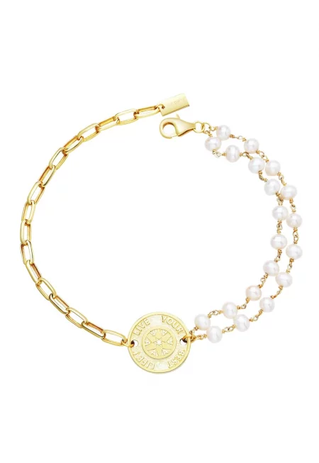 - Гривна с покритие от 18K с перли - Бял