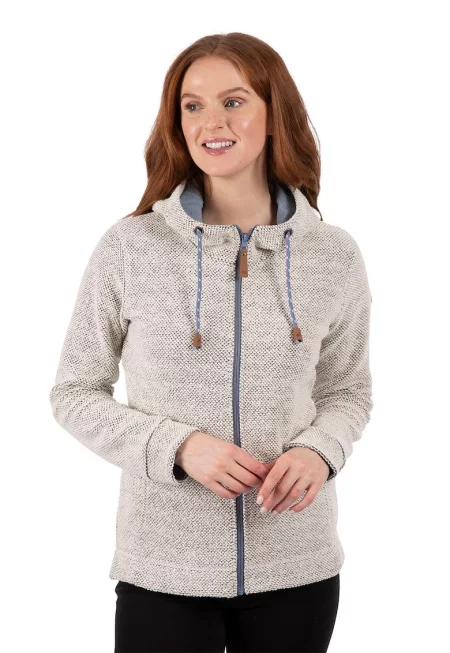 Худи с памук Ronee с цип - Мръснобял