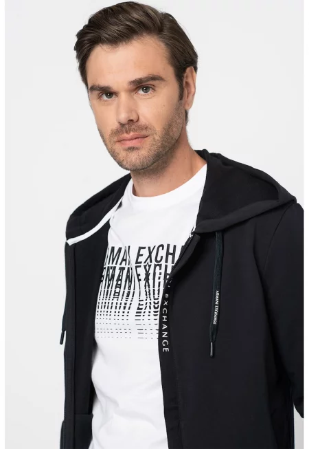 Худи с цип и джобове встрани - Тъмносин