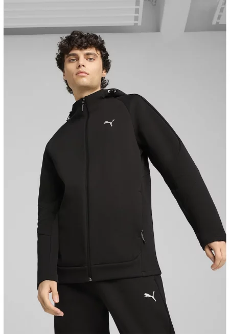 Худи с цип и ръкави реглан - Черен