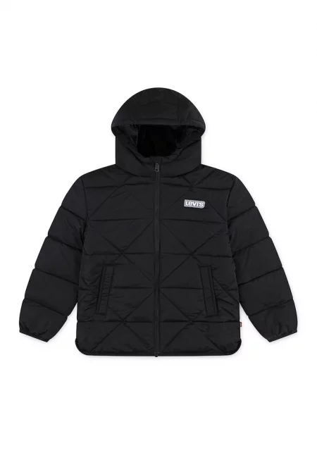 Капитонирано яке с качулка - Черен