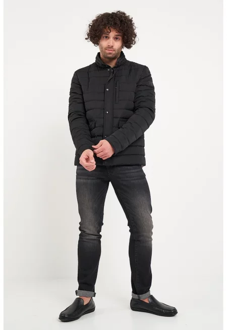 Капитонирано яке с цип - Черен