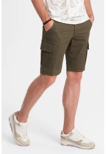 Къс панталон карго с джобове - Каки