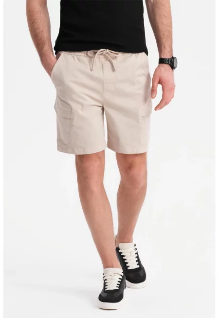 Къс панталон карго с връзки - Крем