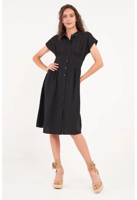 Къса разкроена рокля - Черен