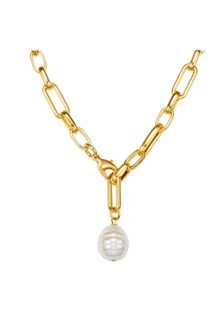 Колие с покритие от 14K злато с перла - Златист